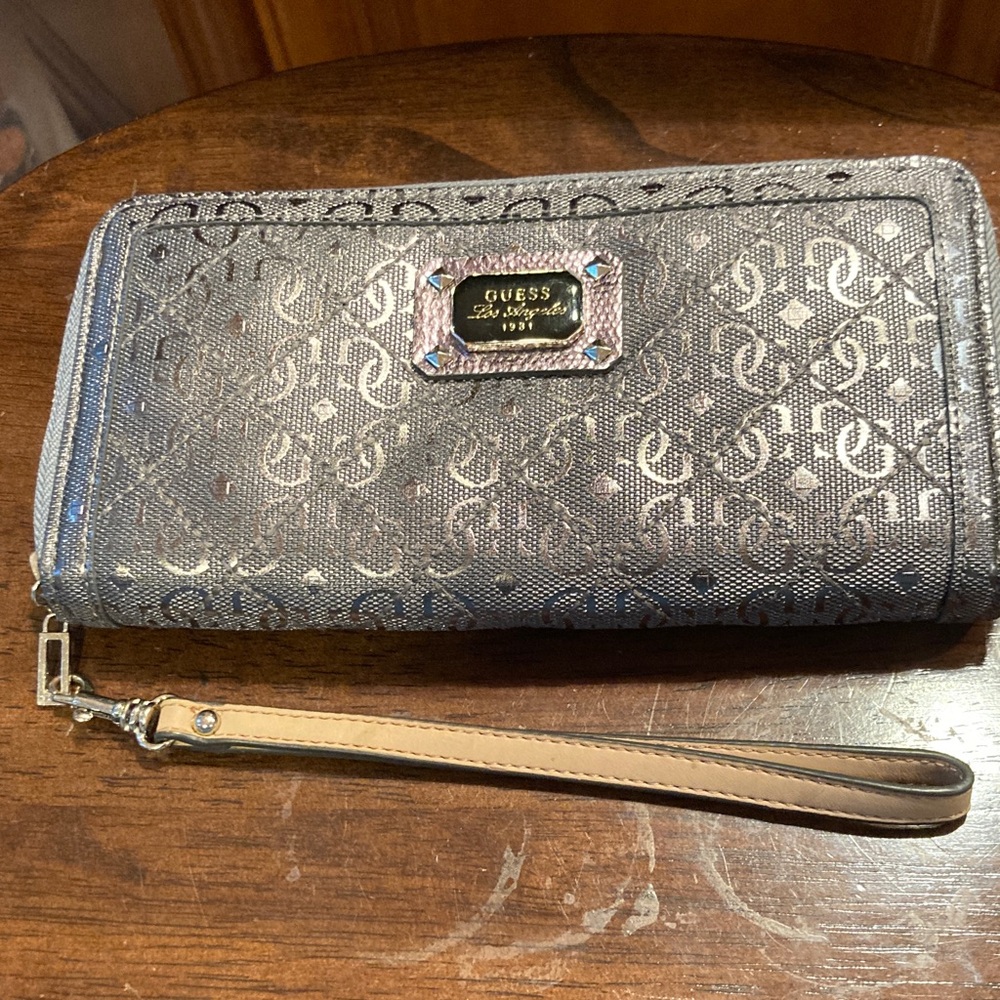 Guess Gray Monogram Clutch Wristlet